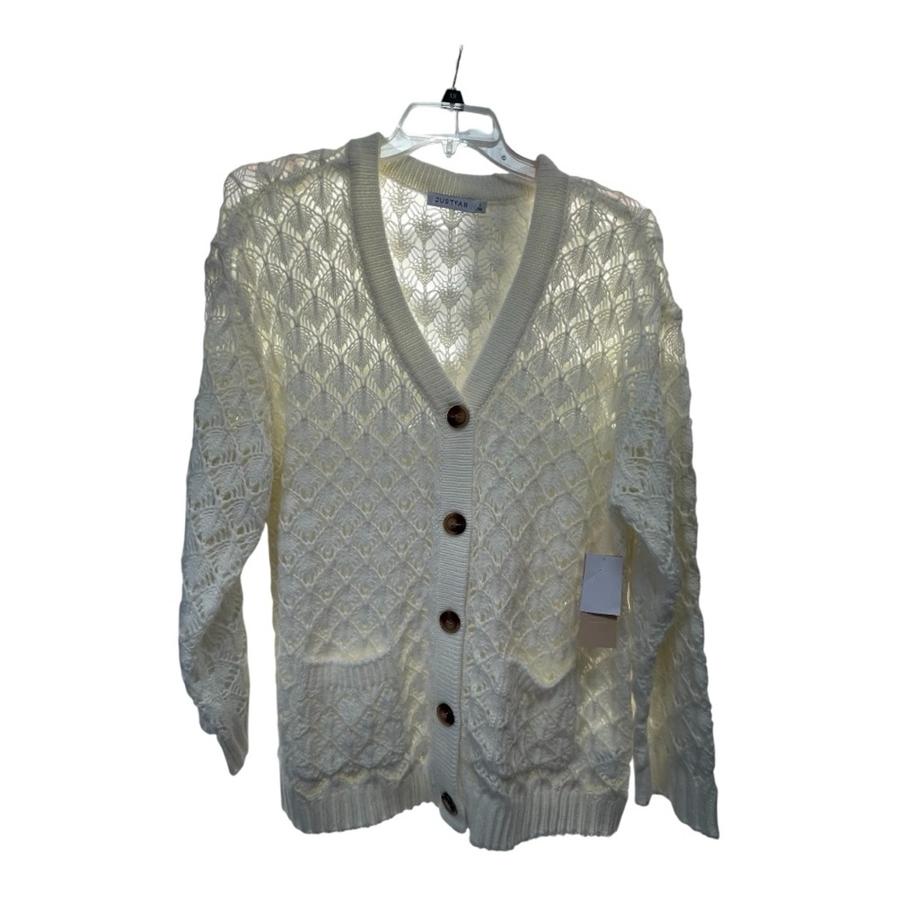 JustFab Cream Cable Knit Cardigan Sweater